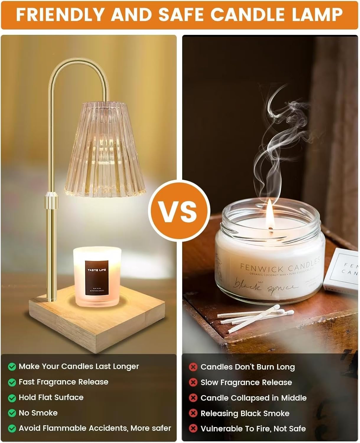 Gold Candle Warmer Lamp with Timer, Dimmer & Adjustable Height for Home NEW