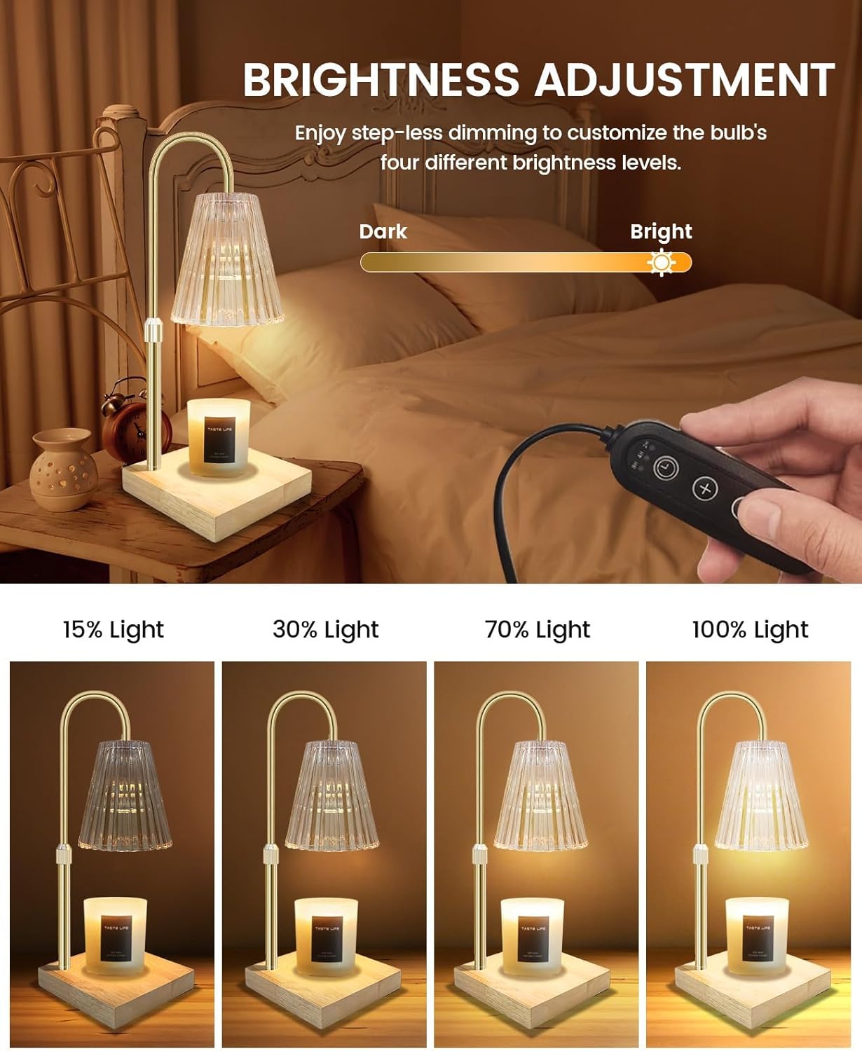 Gold Candle Warmer Lamp with Timer, Dimmer & Adjustable Height for Home NEW