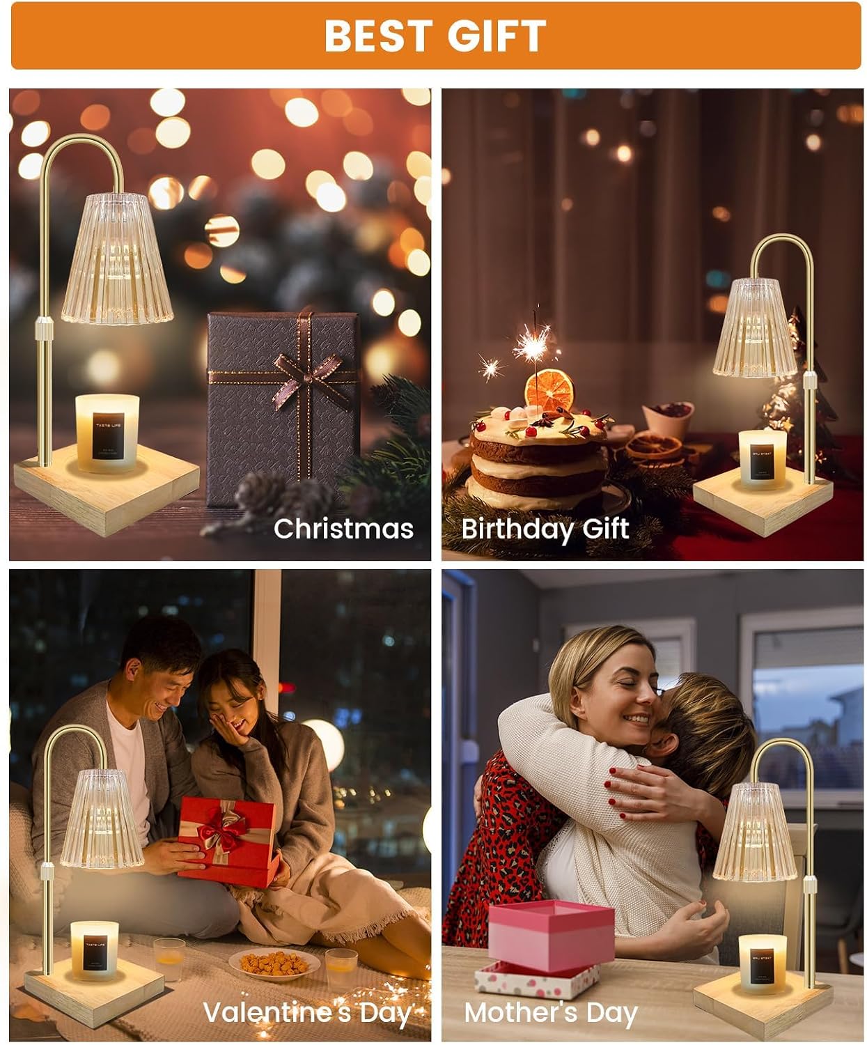 Gold Candle Warmer Lamp with Timer, Dimmer & Adjustable Height for Home NEW