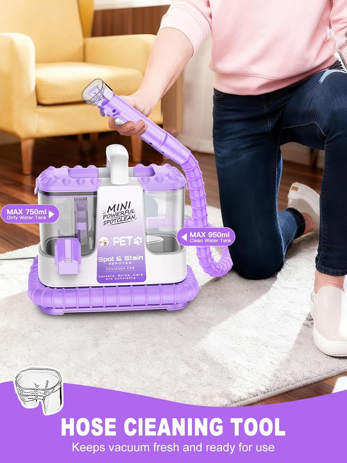 Portable Carpet & Upholstery Spot Stain Remover Machine for Pets Purple NEW