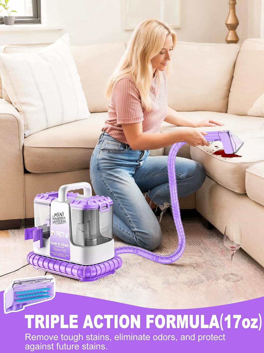 Portable Carpet & Upholstery Spot Stain Remover Machine for Pets Purple NEW