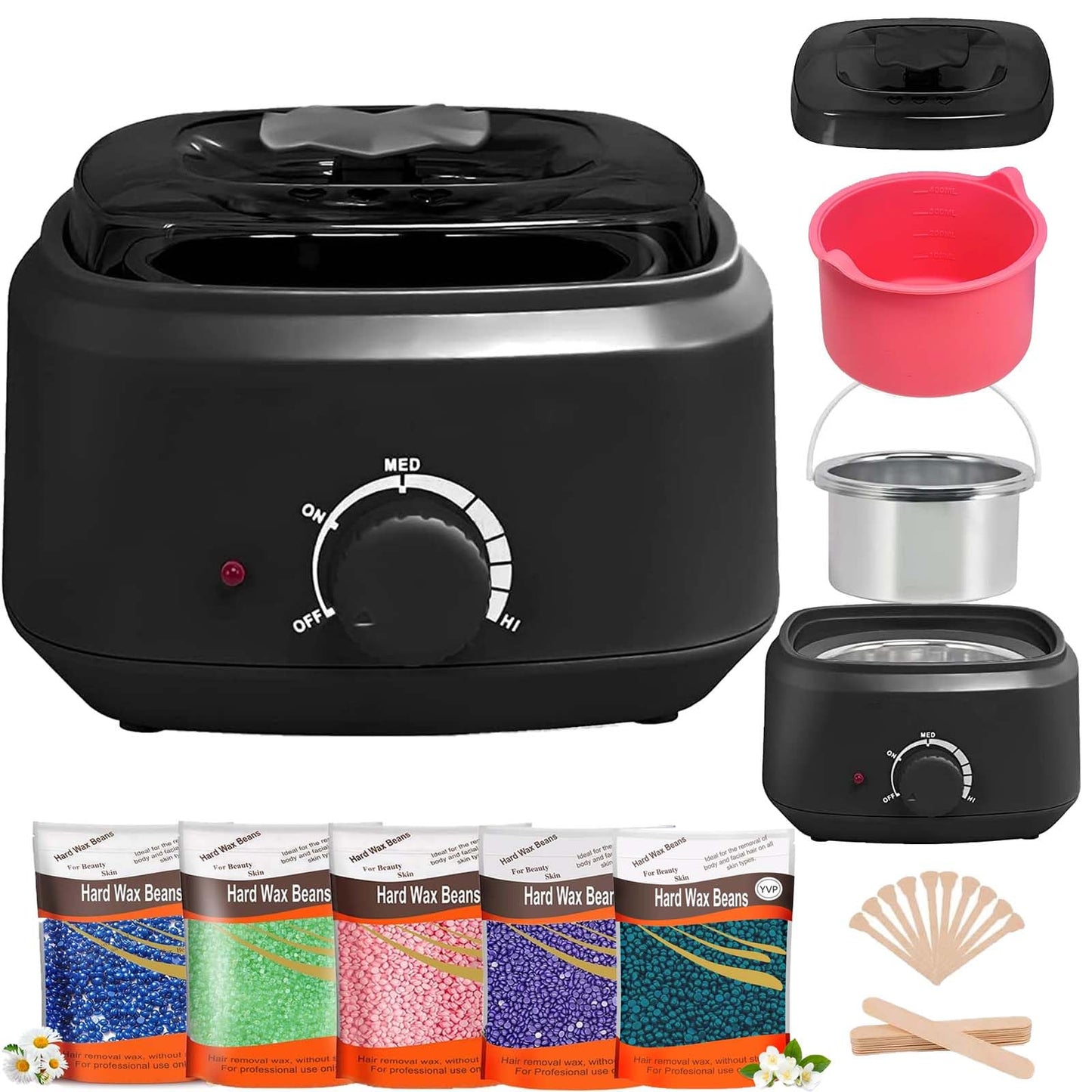Hair Removal Waxing Kit with 500g Wax Beans, Pot Heater, Black Size 500g NEW
