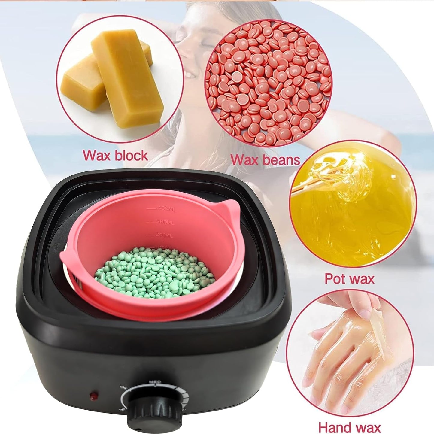 Hair Removal Waxing Kit with 500g Wax Beans, Pot Heater, Black Size 500g NEW
