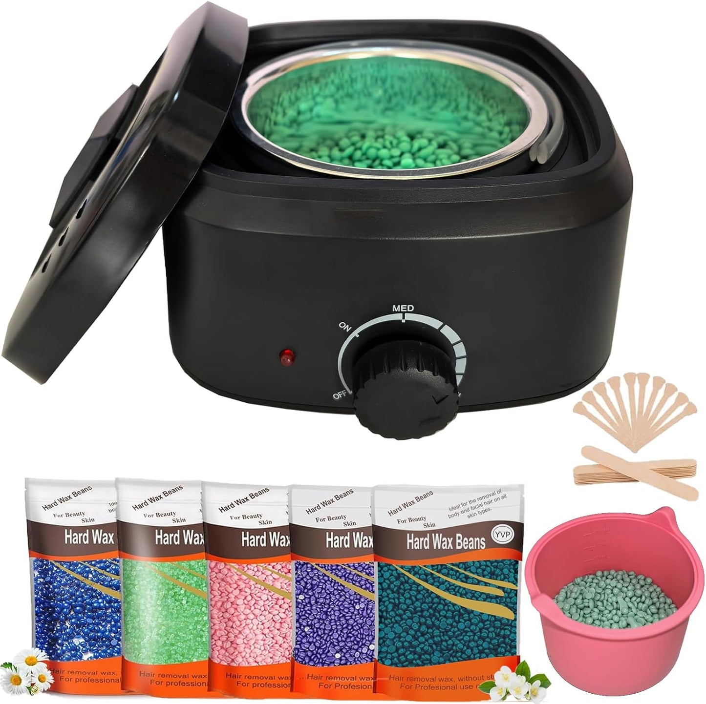 Hair Removal Waxing Kit with 500g Wax Beans, Pot Heater, Black Size 500g NEW