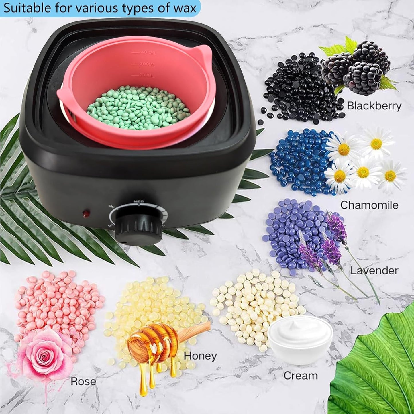 Hair Removal Waxing Kit with 500g Wax Beans, Pot Heater, Black Size 500g NEW