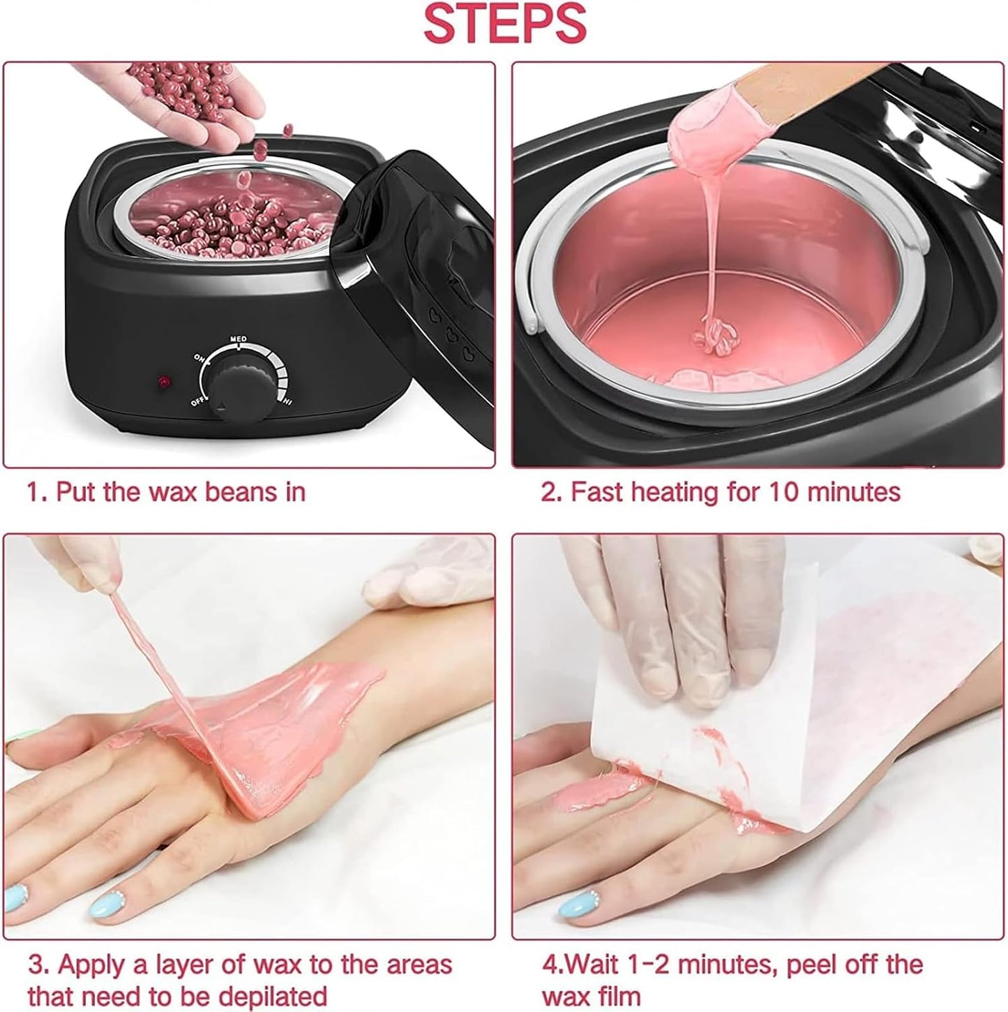 Hair Removal Waxing Kit with 500g Wax Beans, Pot Heater, Black Size 500g NEW