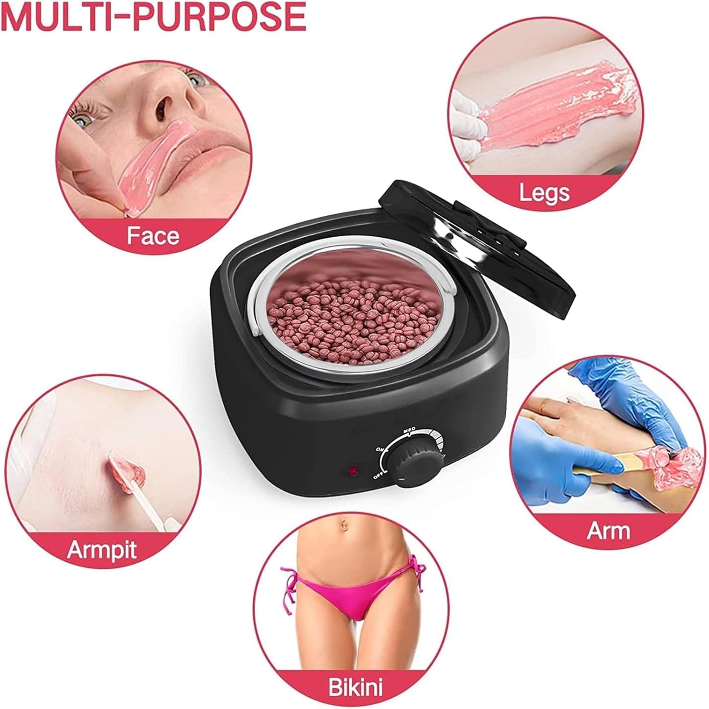 Hair Removal Waxing Kit with 500g Wax Beans, Pot Heater, Black Size 500g NEW