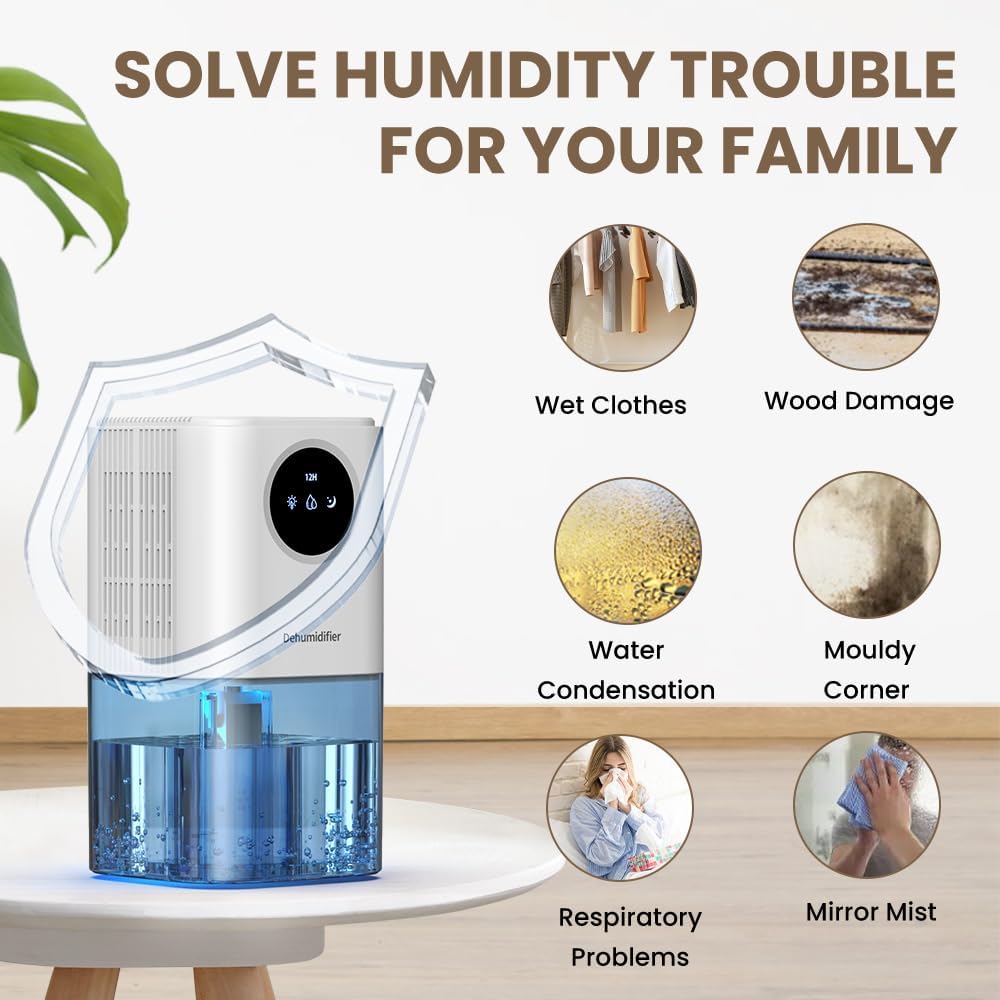 Quiet Dehumidifier with LED Night Light for Home Spaces Size 1.7L DEMO