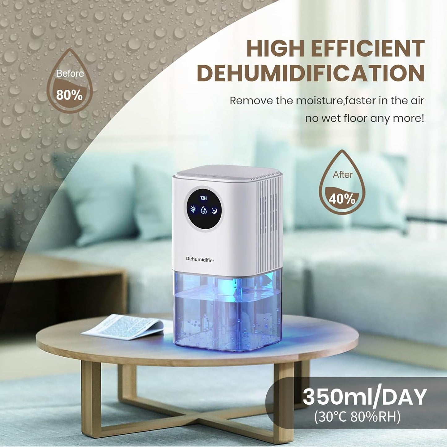 Quiet Dehumidifier with LED Night Light for Home Spaces Size 1.7L DEMO