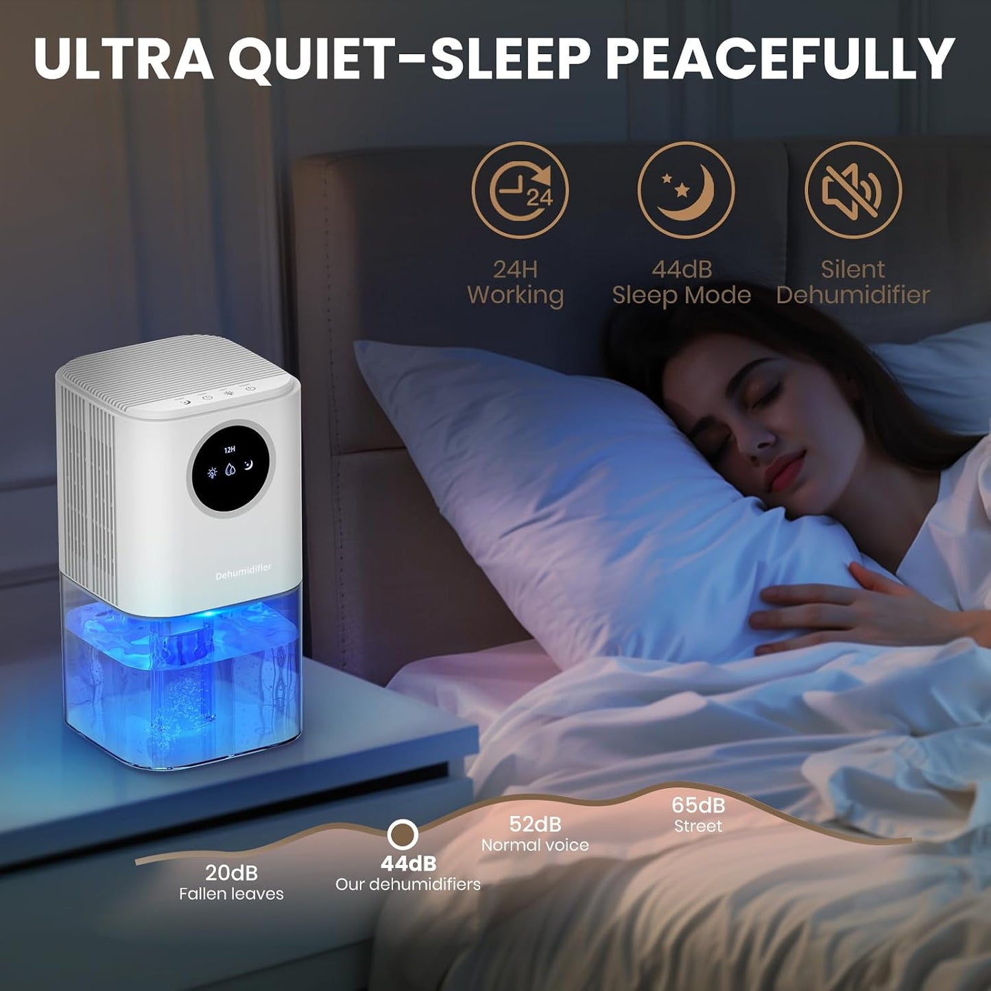 Quiet Dehumidifier with LED Night Light for Home Spaces Size 1.7L DEMO