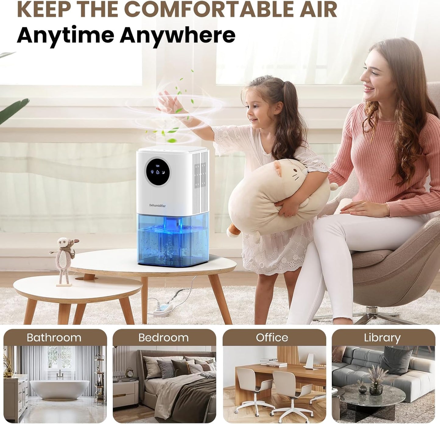 Quiet Dehumidifier with LED Night Light for Home Spaces Size 1.7L DEMO