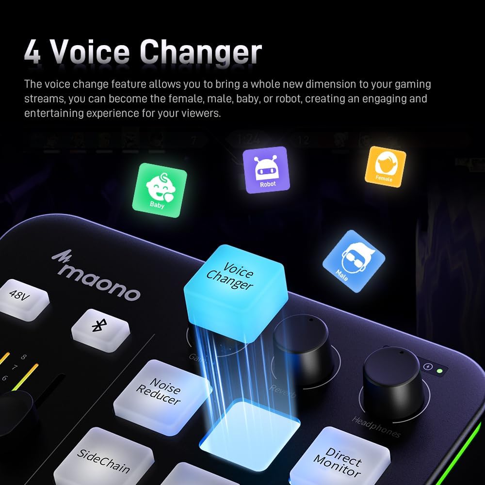 MAONO Audio Mixer Interface with Pro-preamp, RGB, Bluetooth, Sound Effects NEW