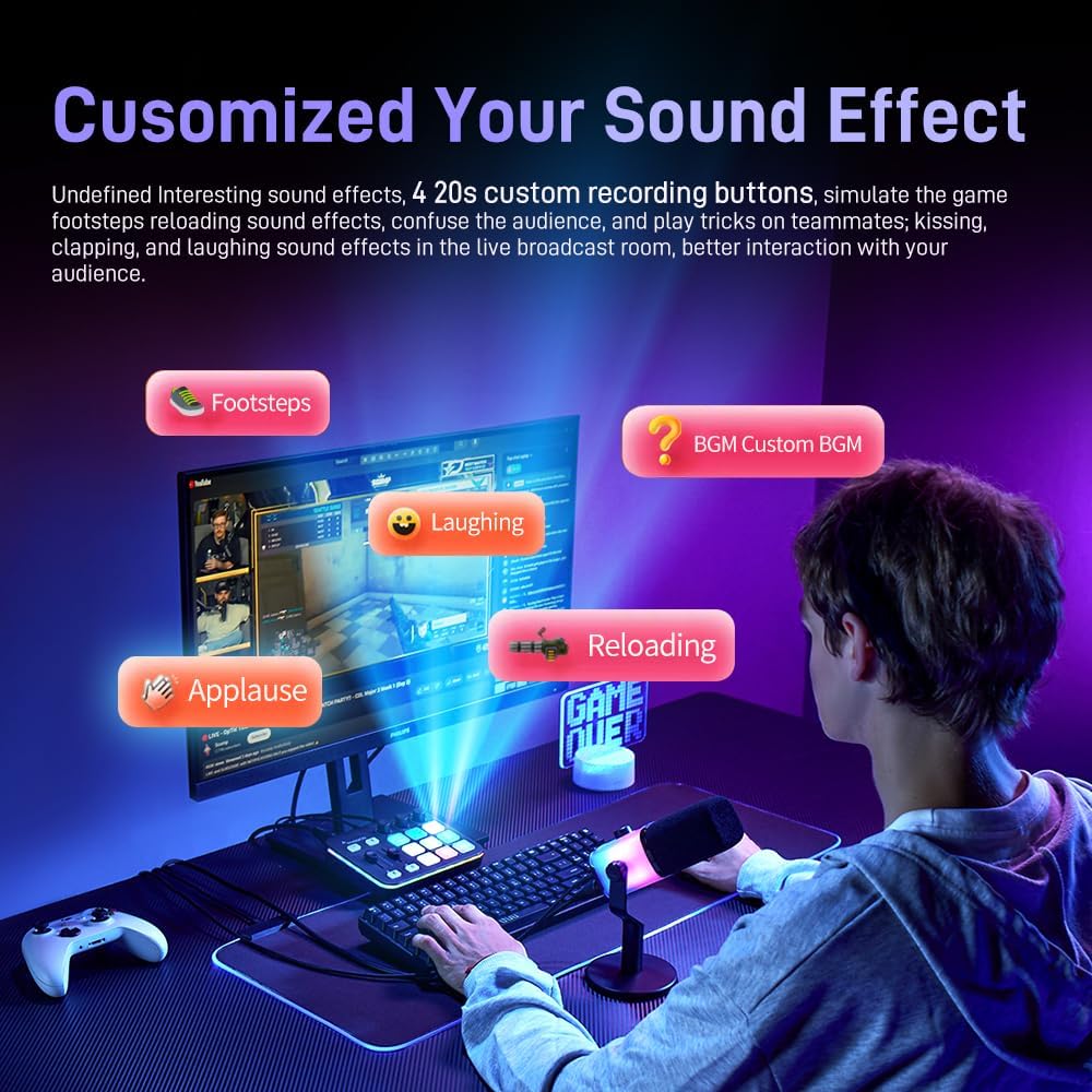 MAONO Audio Mixer Interface with Pro-preamp, RGB, Bluetooth, Sound Effects NEW