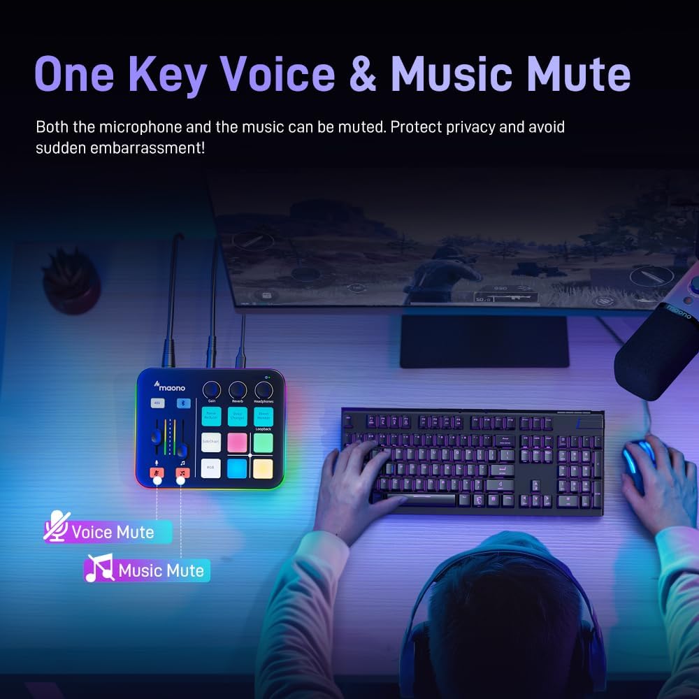 MAONO Audio Mixer Interface with Pro-preamp, RGB, Bluetooth, Sound Effects NEW