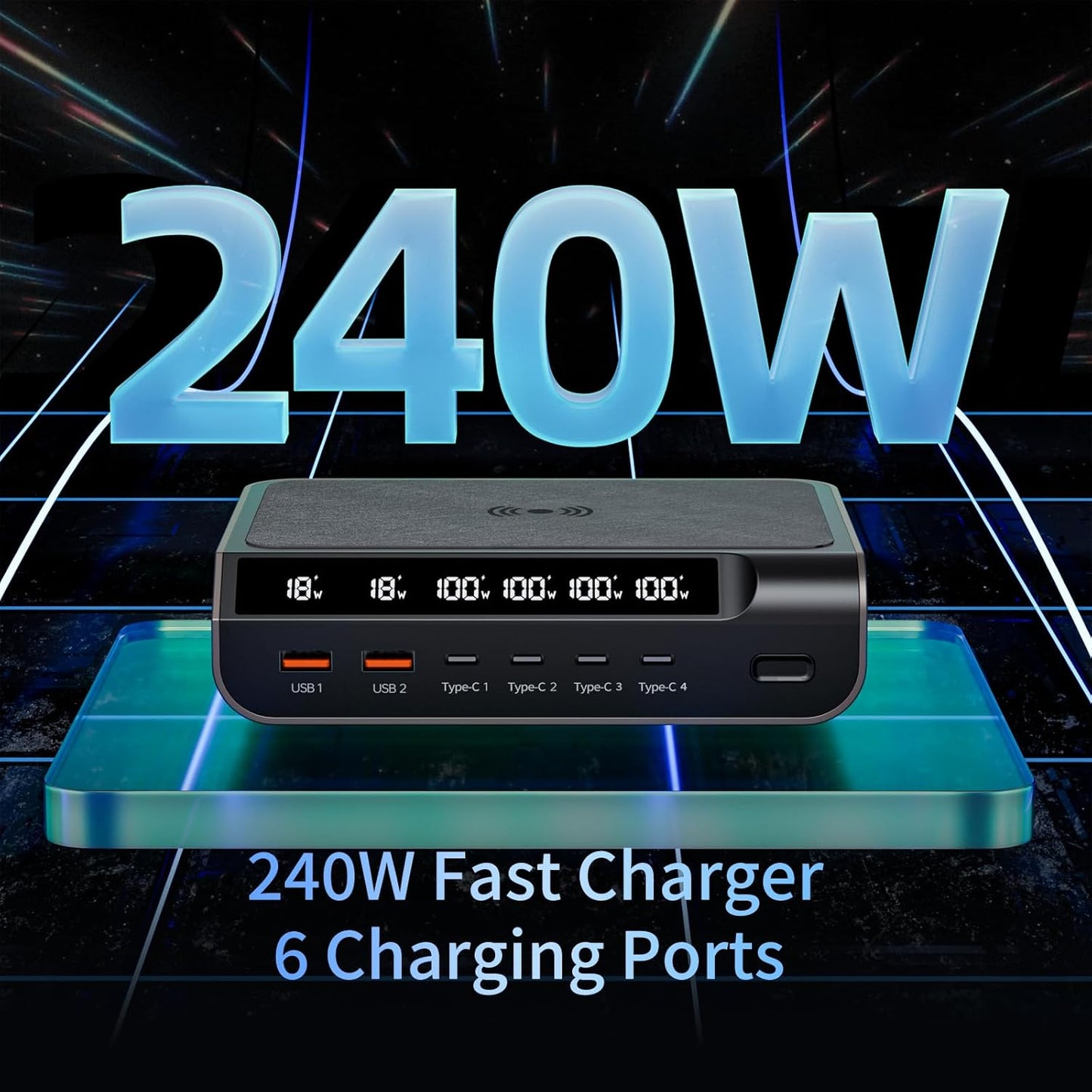 BOERX 6-Port USB-C Mains Charger with Digital Display, Champagne Gold NEW