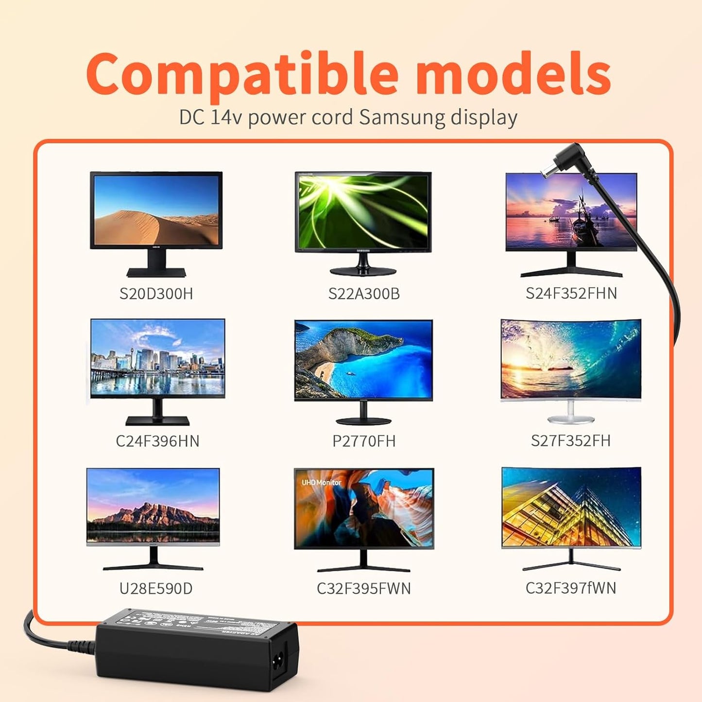 14V 4A Power Supply Adapter for Samsung Monitors in Black DEMO