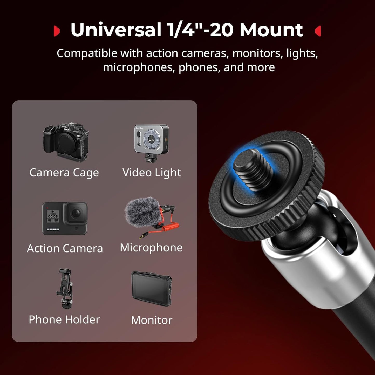 SMALLRIG Black Camera Mount Clamp with 1/4" Screw and Magnetic Adapter NEW