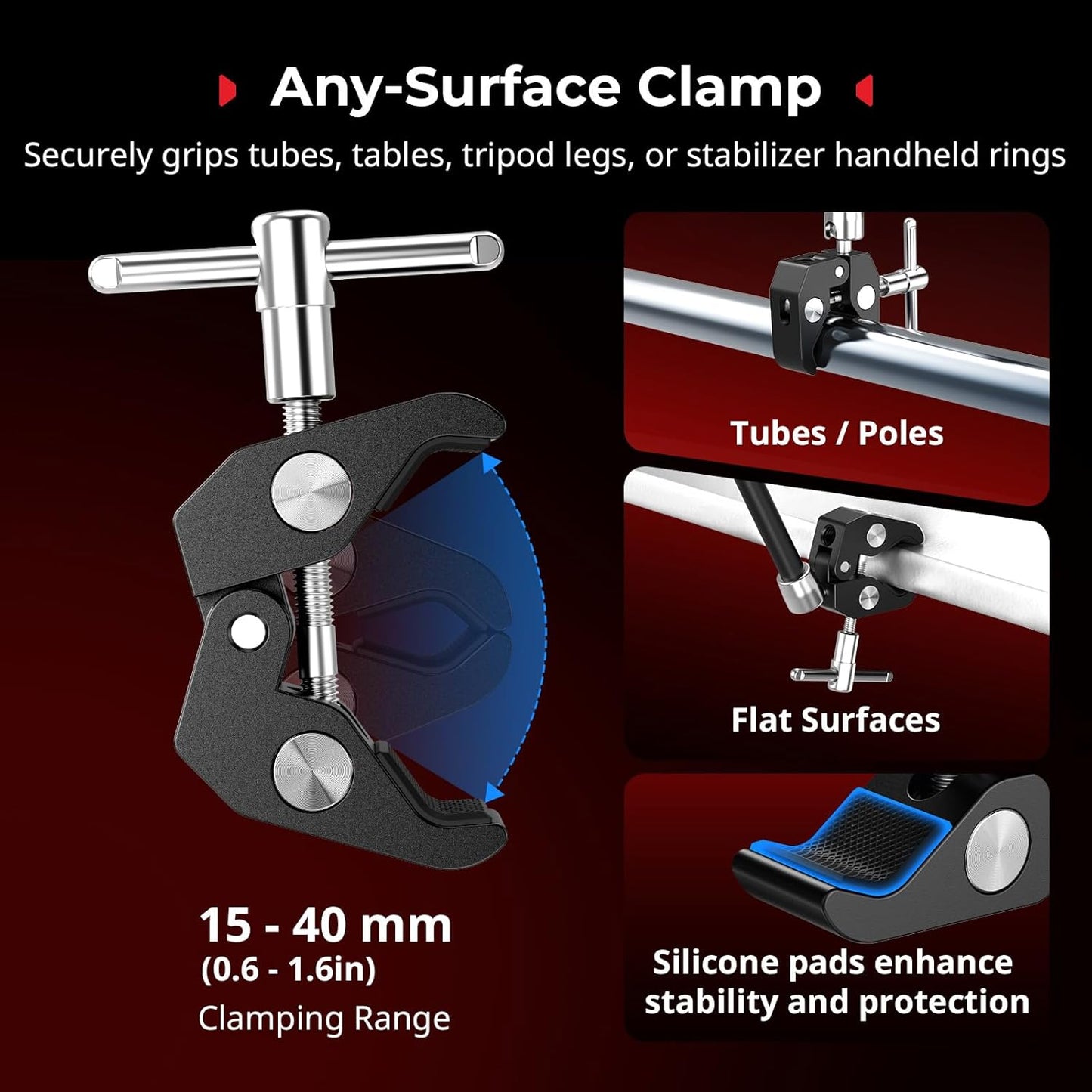 SMALLRIG Black Camera Mount Clamp with 1/4" Screw and Magnetic Adapter NEW