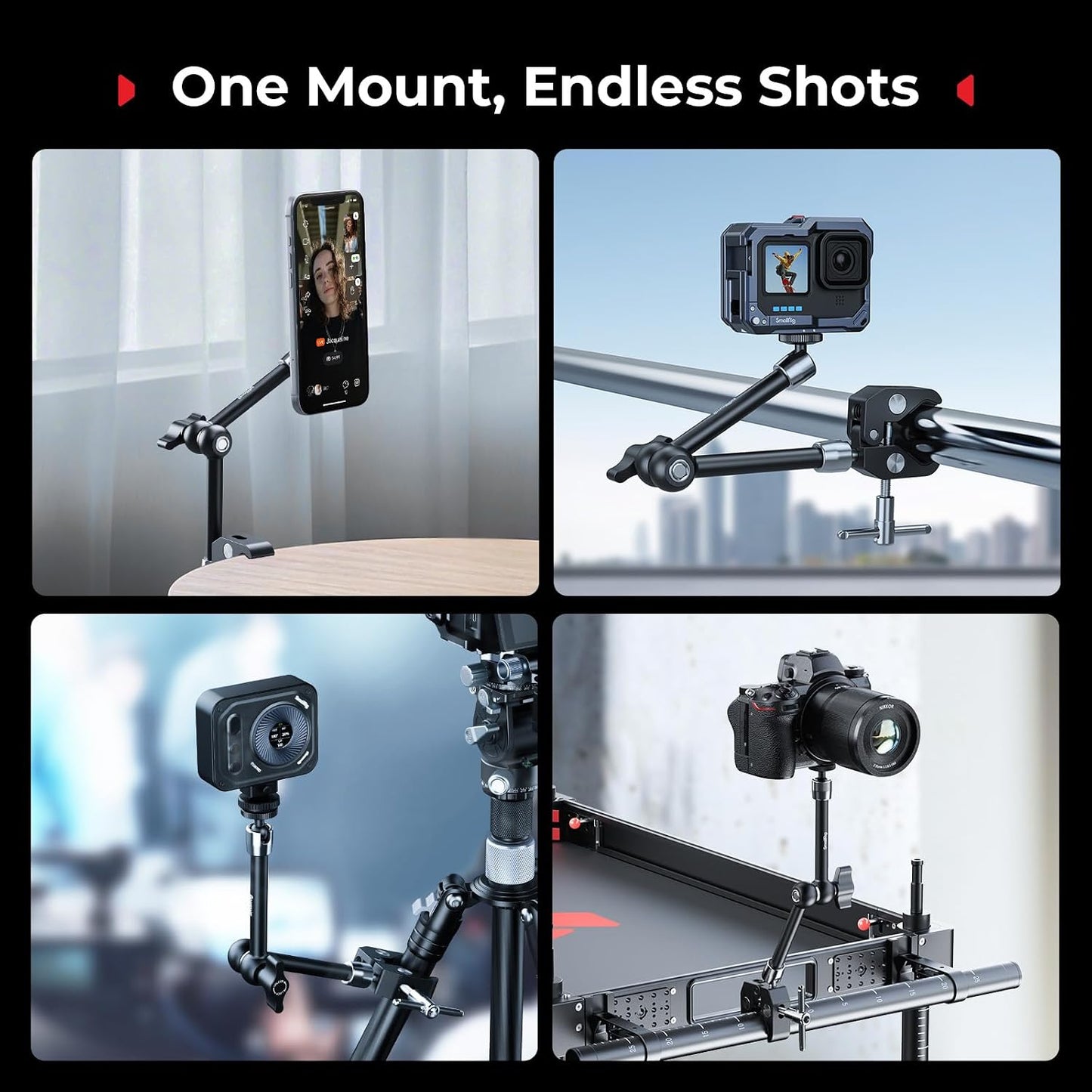 SMALLRIG Black Camera Mount Clamp with 1/4" Screw and Magnetic Adapter NEW