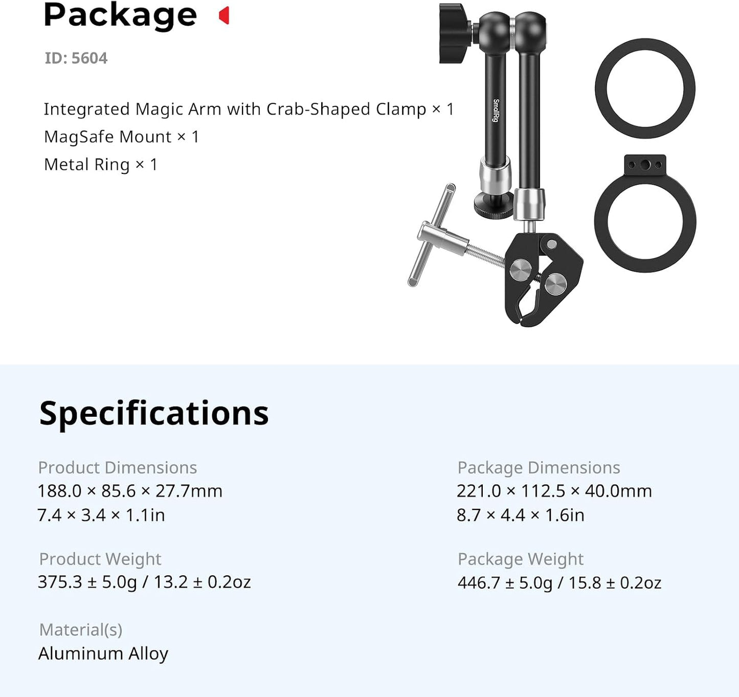 SMALLRIG Black Camera Mount Clamp with 1/4" Screw and Magnetic Adapter NEW