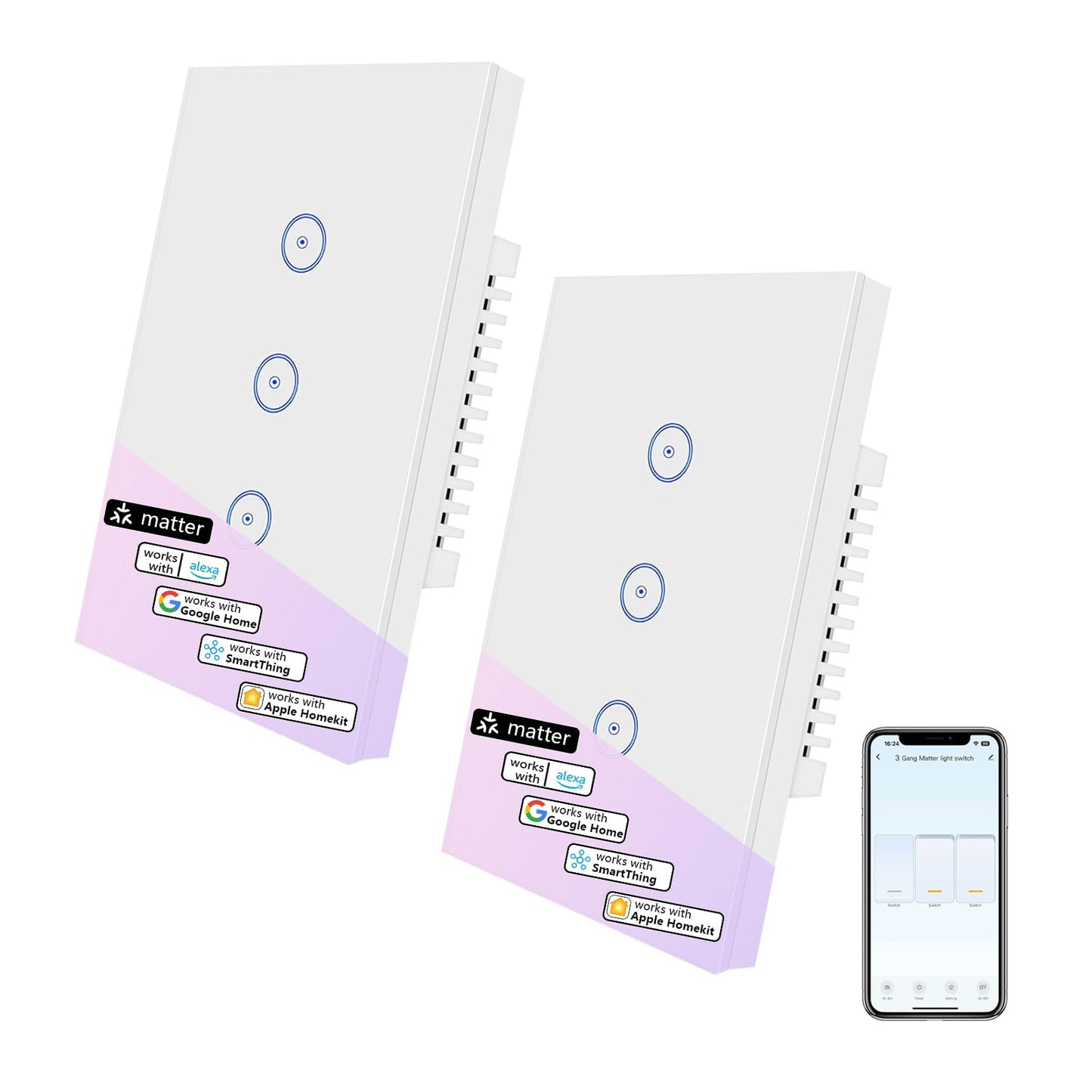 UseeLink 3-Gang Smart Light Switches, 2-Pack, Electrical Wall White DEMO