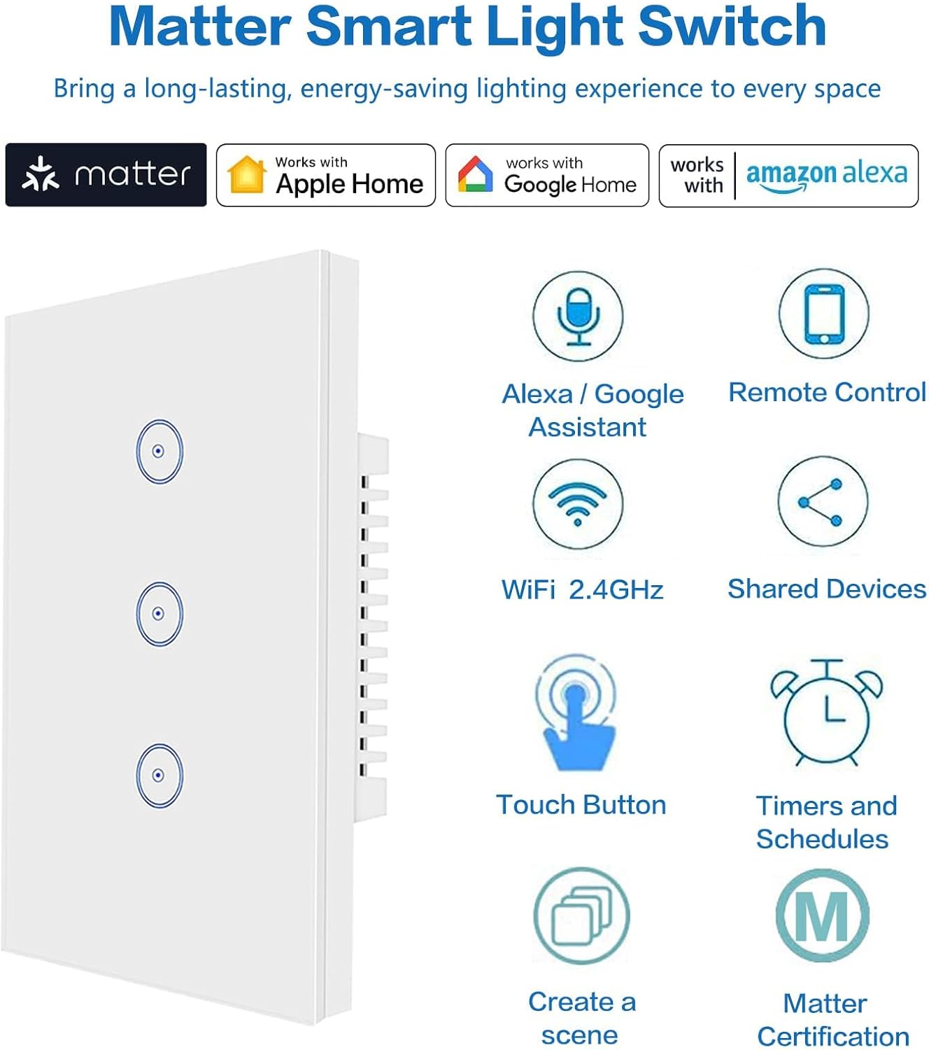 UseeLink 3-Gang Smart Light Switches, 2-Pack, Electrical Wall White DEMO