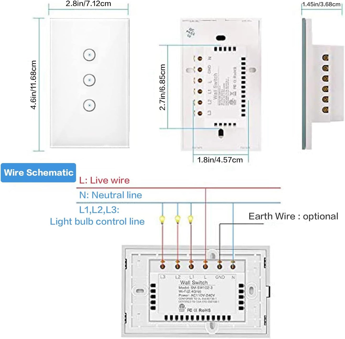 UseeLink 3-Gang Smart Light Switches, 2-Pack, Electrical Wall White DEMO
