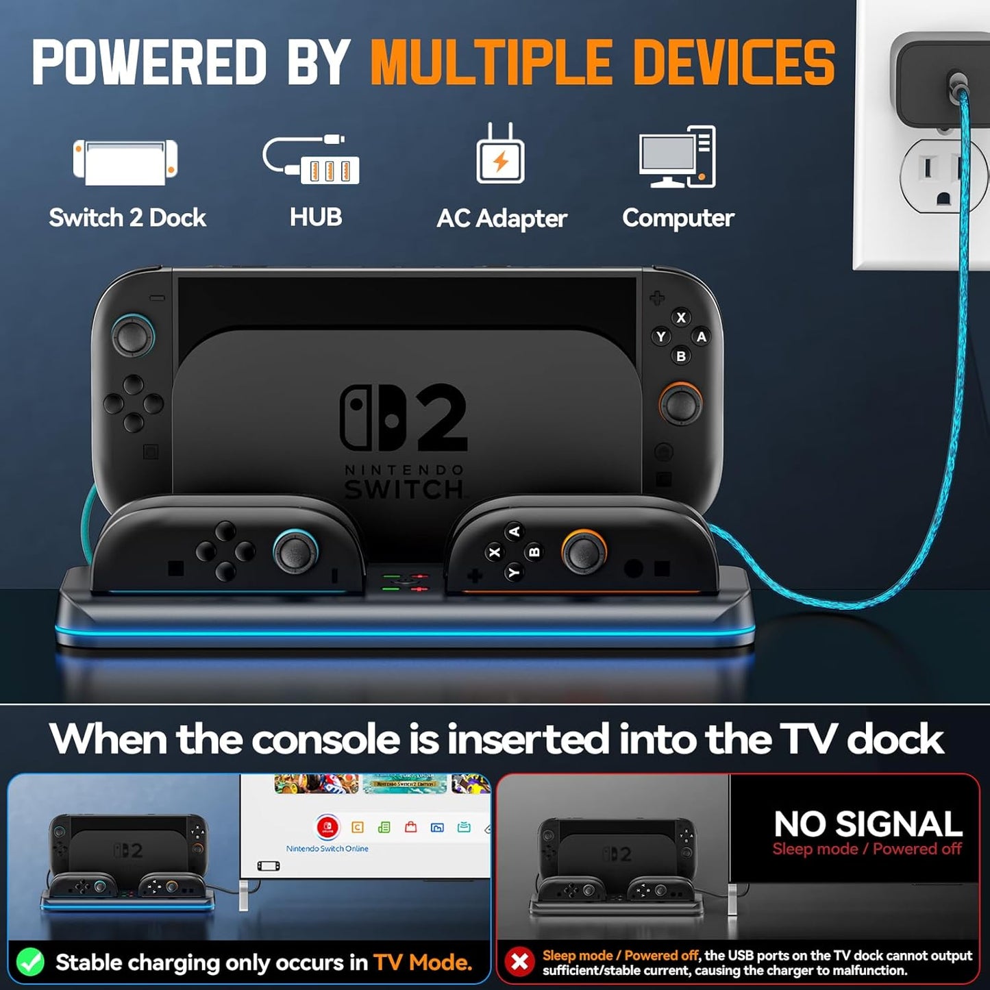 Black Joy-Con Controllers Gamepad Charging Dock Station for Nintendo Switch NEW