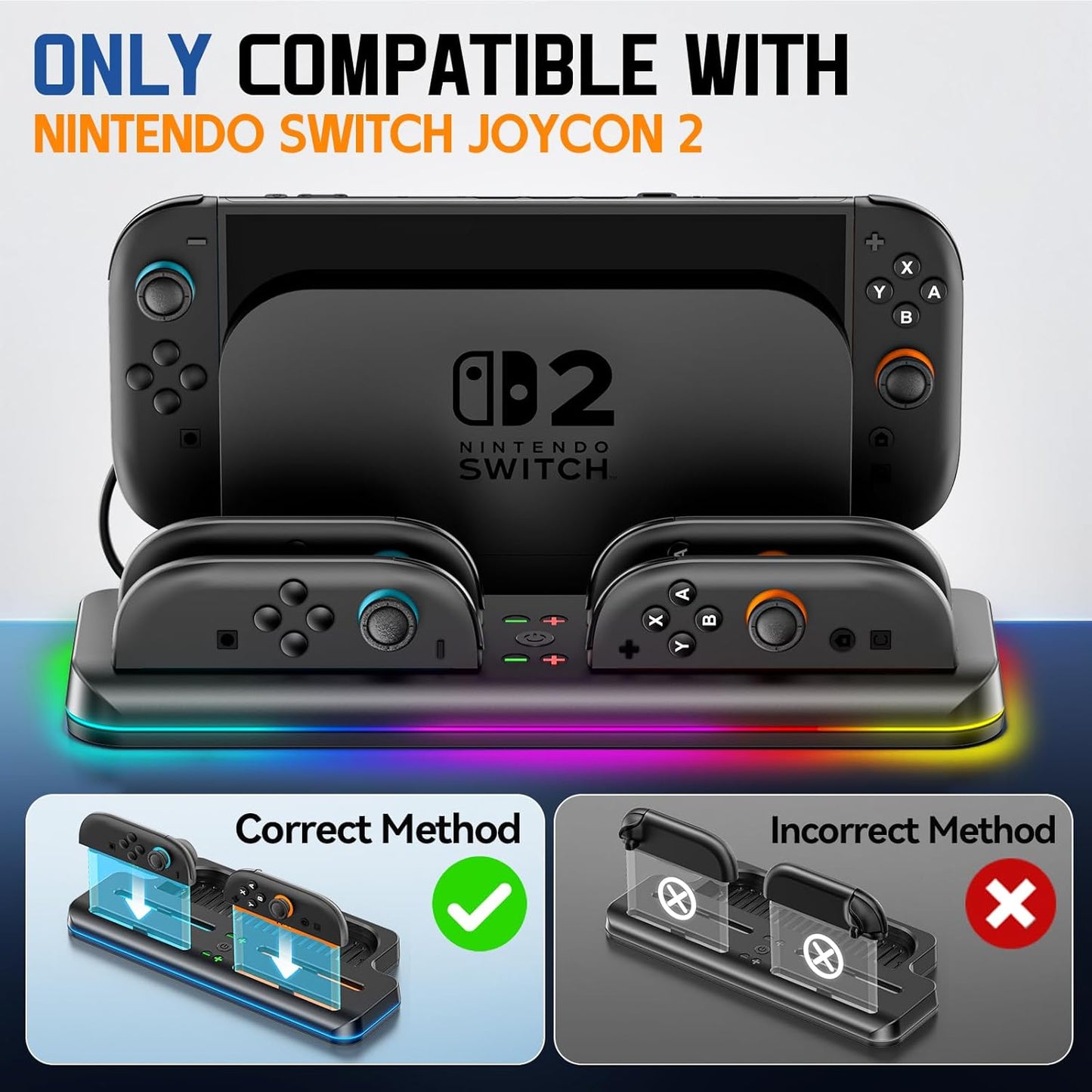 Black Joy-Con Controllers Gamepad Charging Dock Station for Nintendo Switch NEW