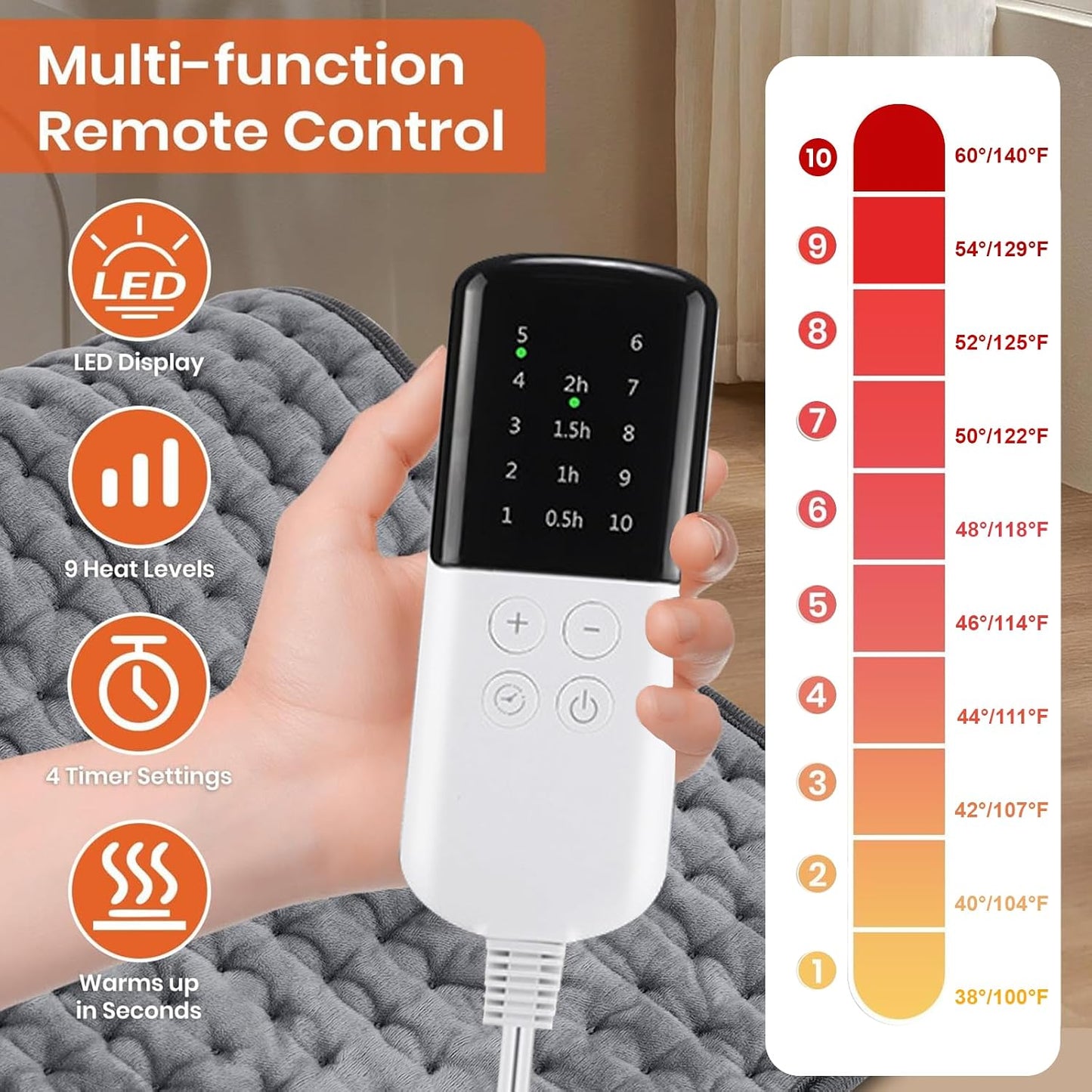 Soft Grey Electric Heating Pad for Back Pain, Cramps & Muscle Relief DEMO