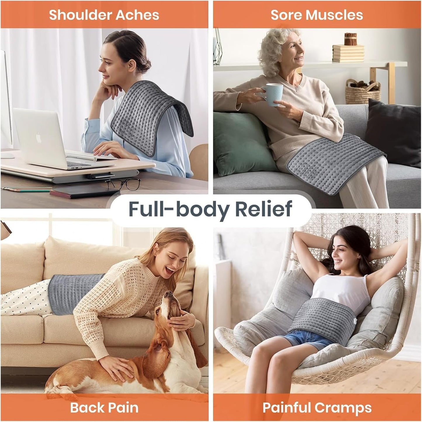 Soft Grey Electric Heating Pad for Back Pain, Cramps & Muscle Relief DEMO