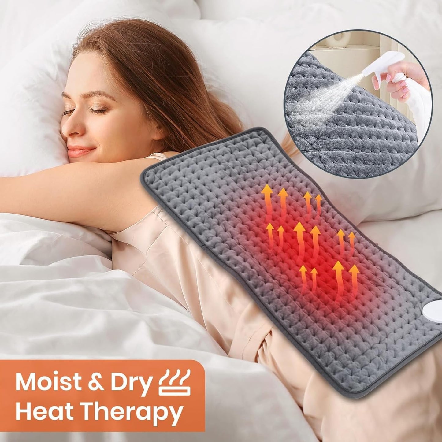 Soft Grey Electric Heating Pad for Back Pain, Cramps & Muscle Relief DEMO