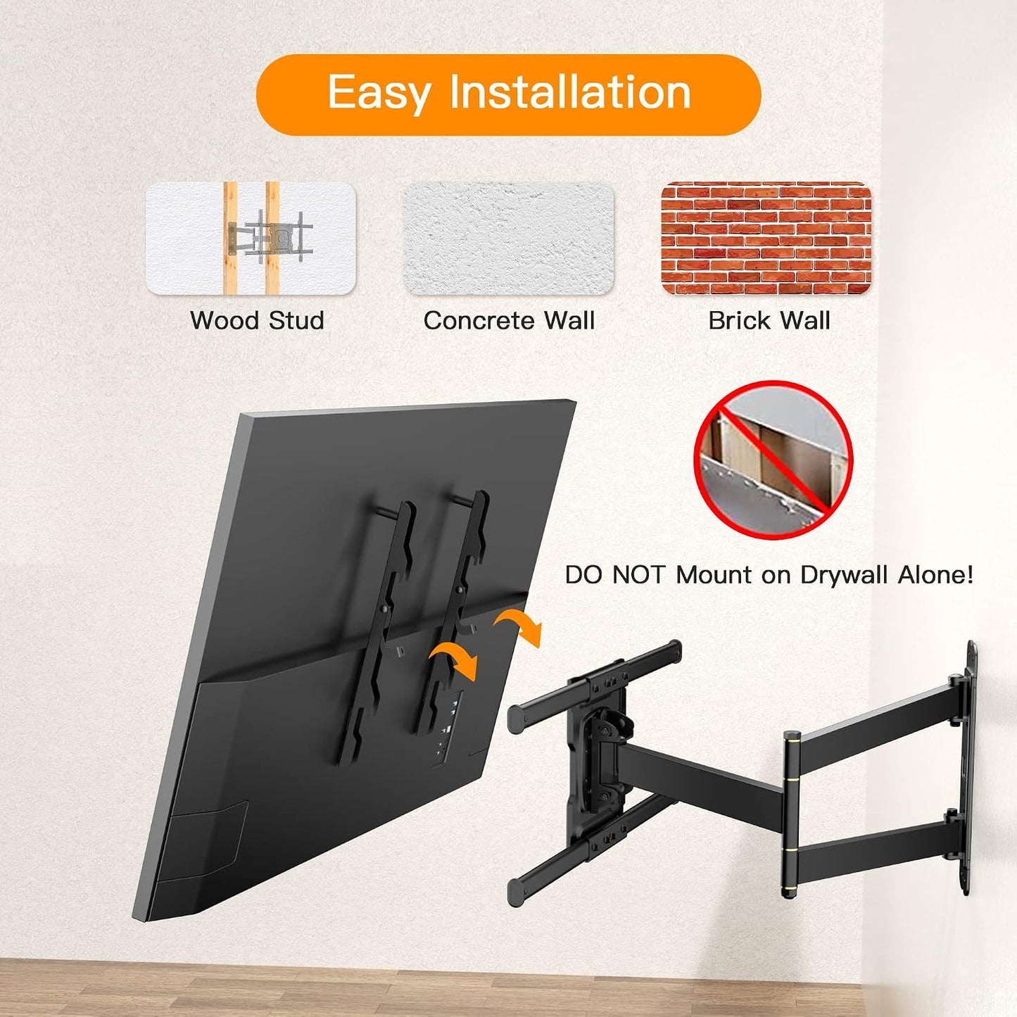 FORGING MOUNT Full Motion TV Wall Bracket for 32-70 Inch TVs, Black, Tilt DEMO