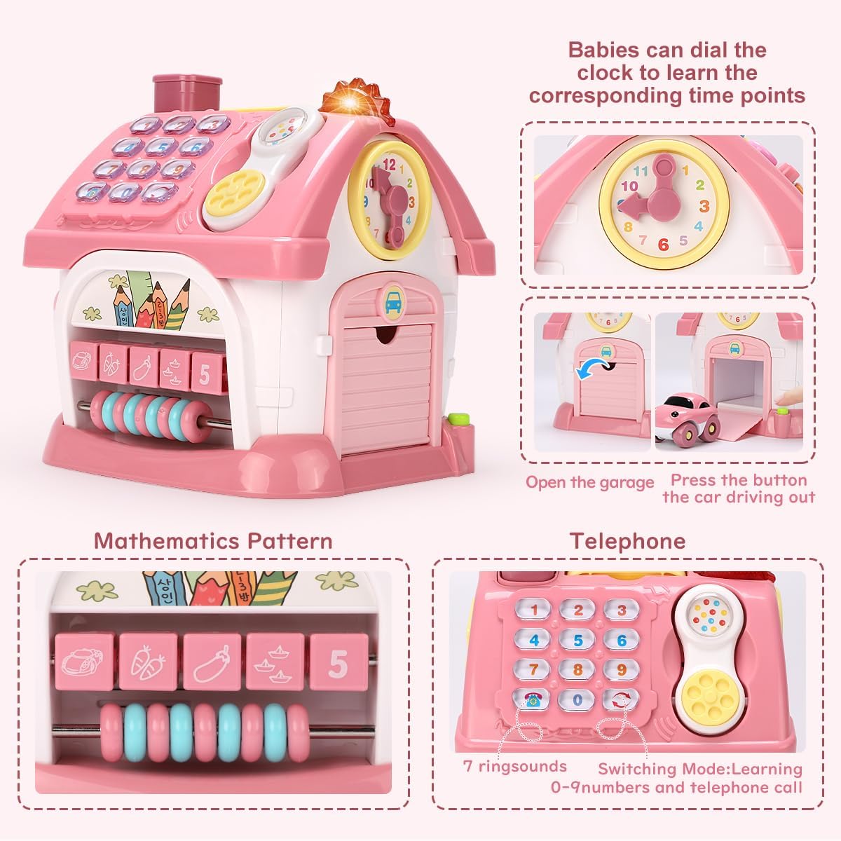 Montessori Musical Learning House Baby Toys - Educational Wooden Pink NEW