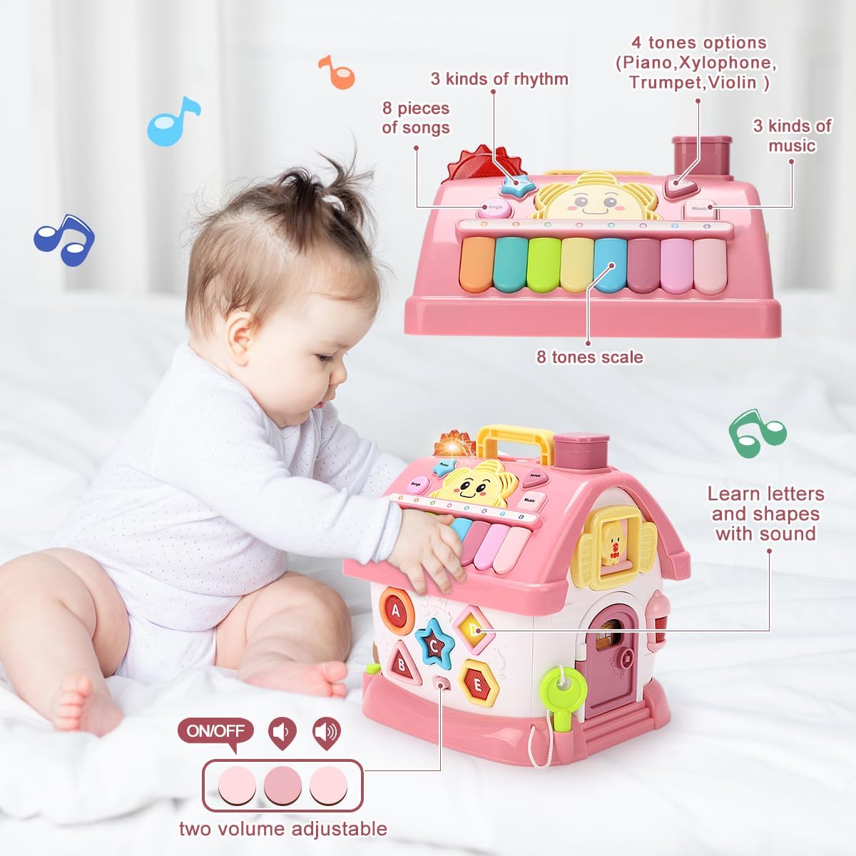 Montessori Musical Learning House Baby Toys - Educational Wooden Pink NEW