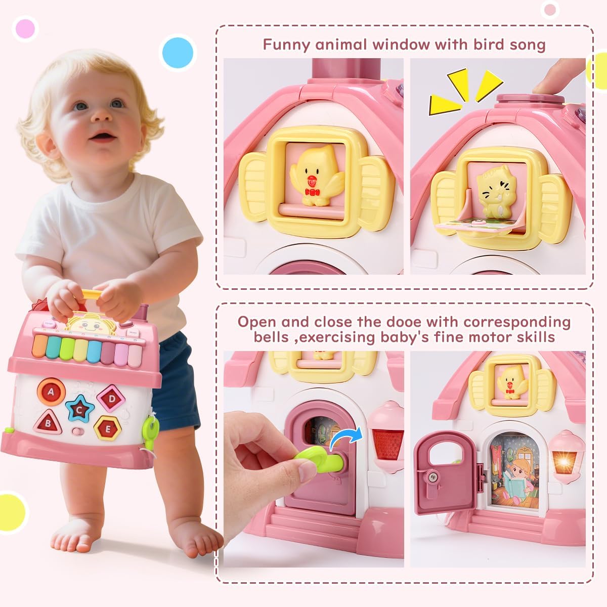 Montessori Musical Learning House Baby Toys - Educational Wooden Pink NEW