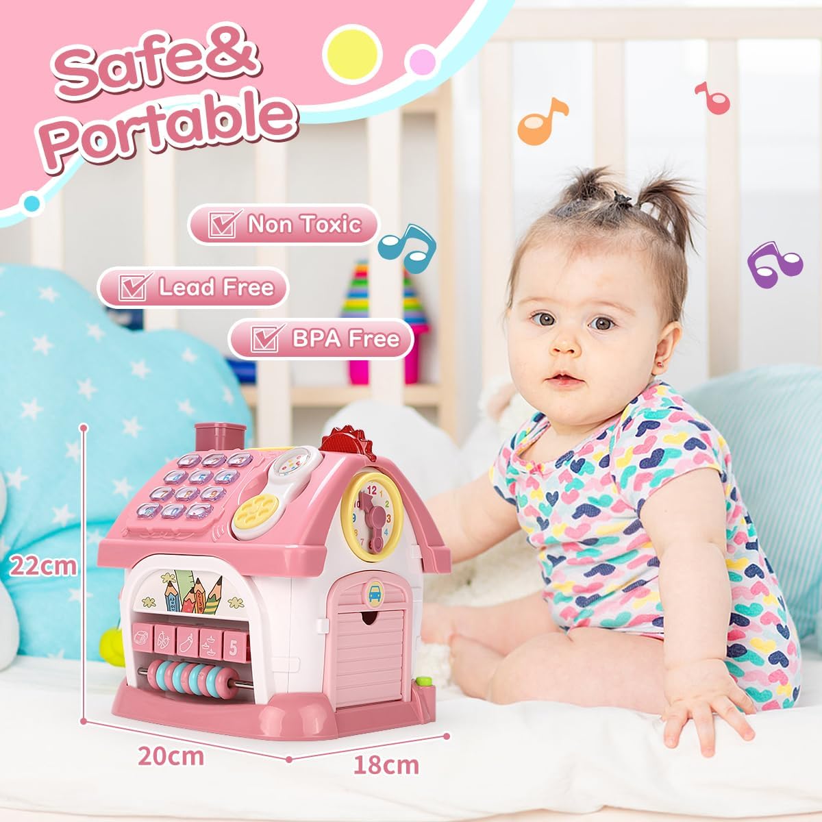 Montessori Musical Learning House Baby Toys - Educational Wooden Pink NEW