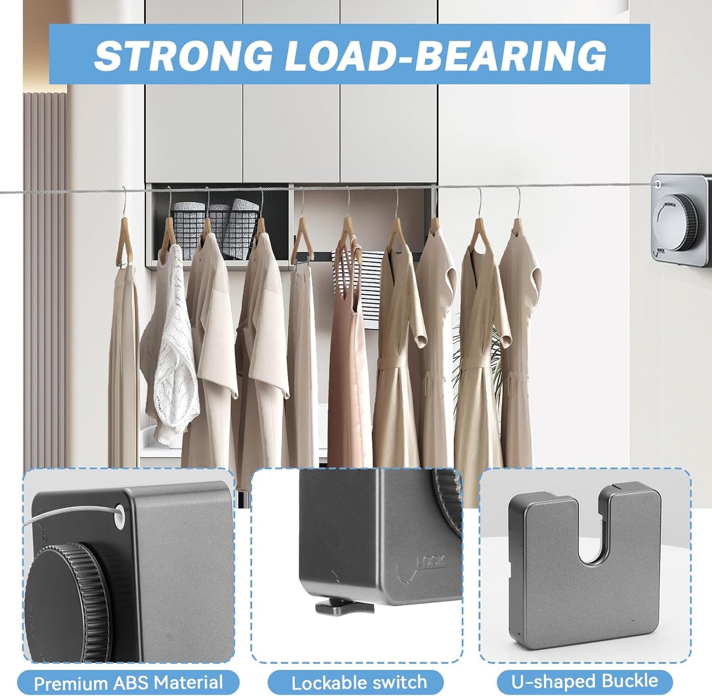 Retractable Clothesline Heavy Duty Non-Sagging Indoor Outdoor Laundry Grey NEW