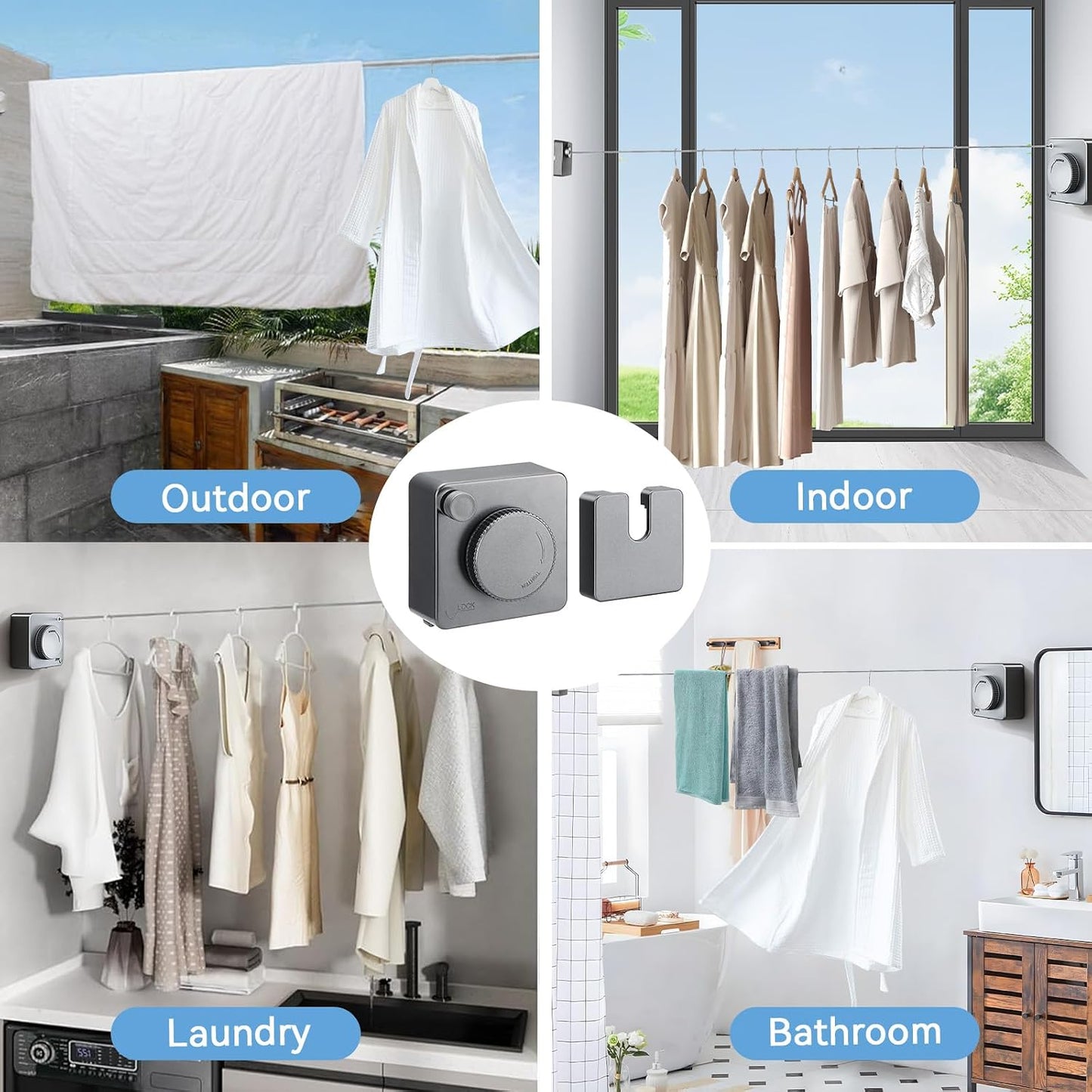 Retractable Clothesline Heavy Duty Non-Sagging Indoor Outdoor Laundry Grey NEW