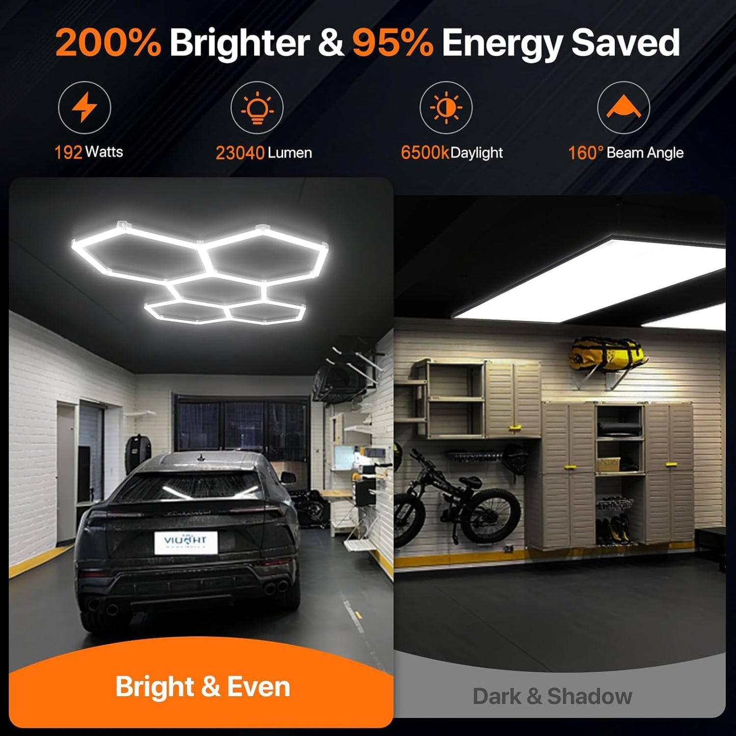 5 Hex Bright Clear Lighting Garage Lights 192W 23050LM 6500K - High Lumen DEMO