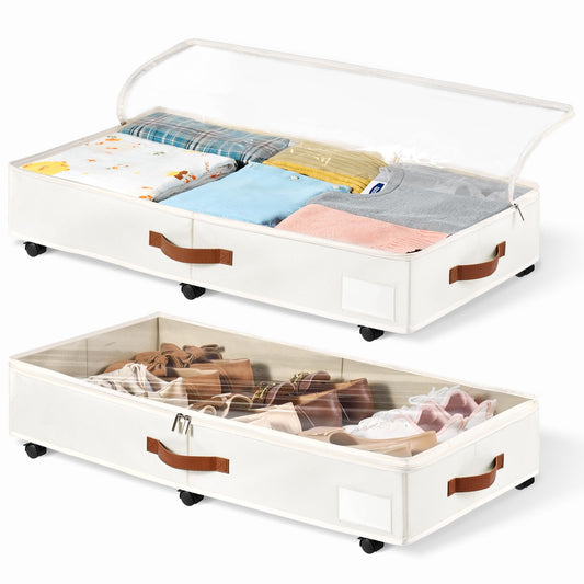 KitHero Underbed Storage Containers with Wheels Clothing Organizer White NEW