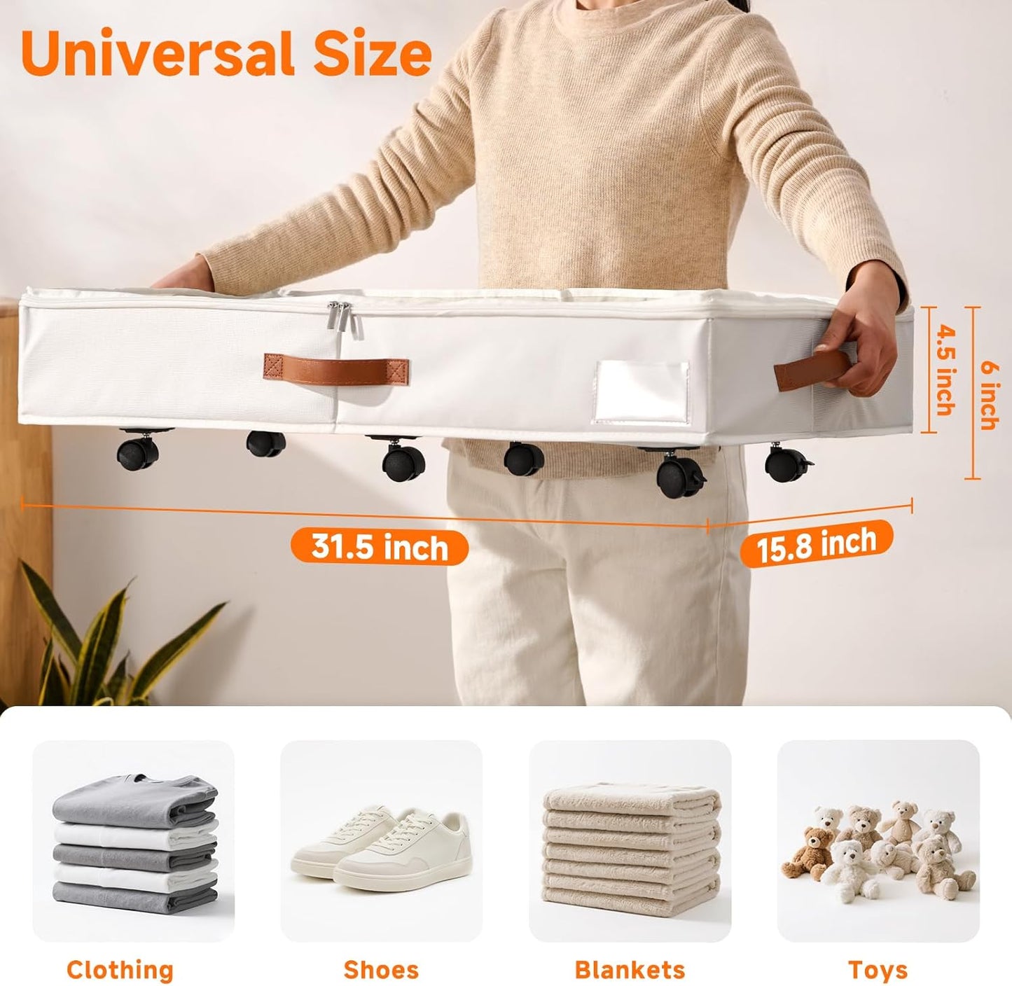 KitHero Underbed Storage Containers with Wheels Clothing Organizer White NEW