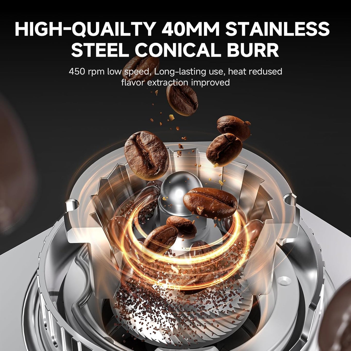 Electric Conical Burr Coffee Grinder 45 Precision Grind Settings Silver NEW