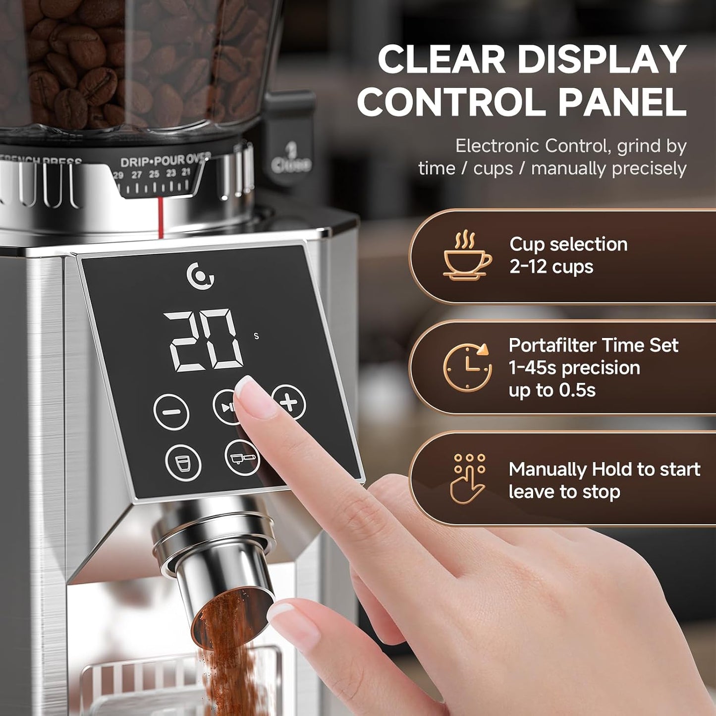 Electric Conical Burr Coffee Grinder 45 Precision Grind Settings Silver NEW