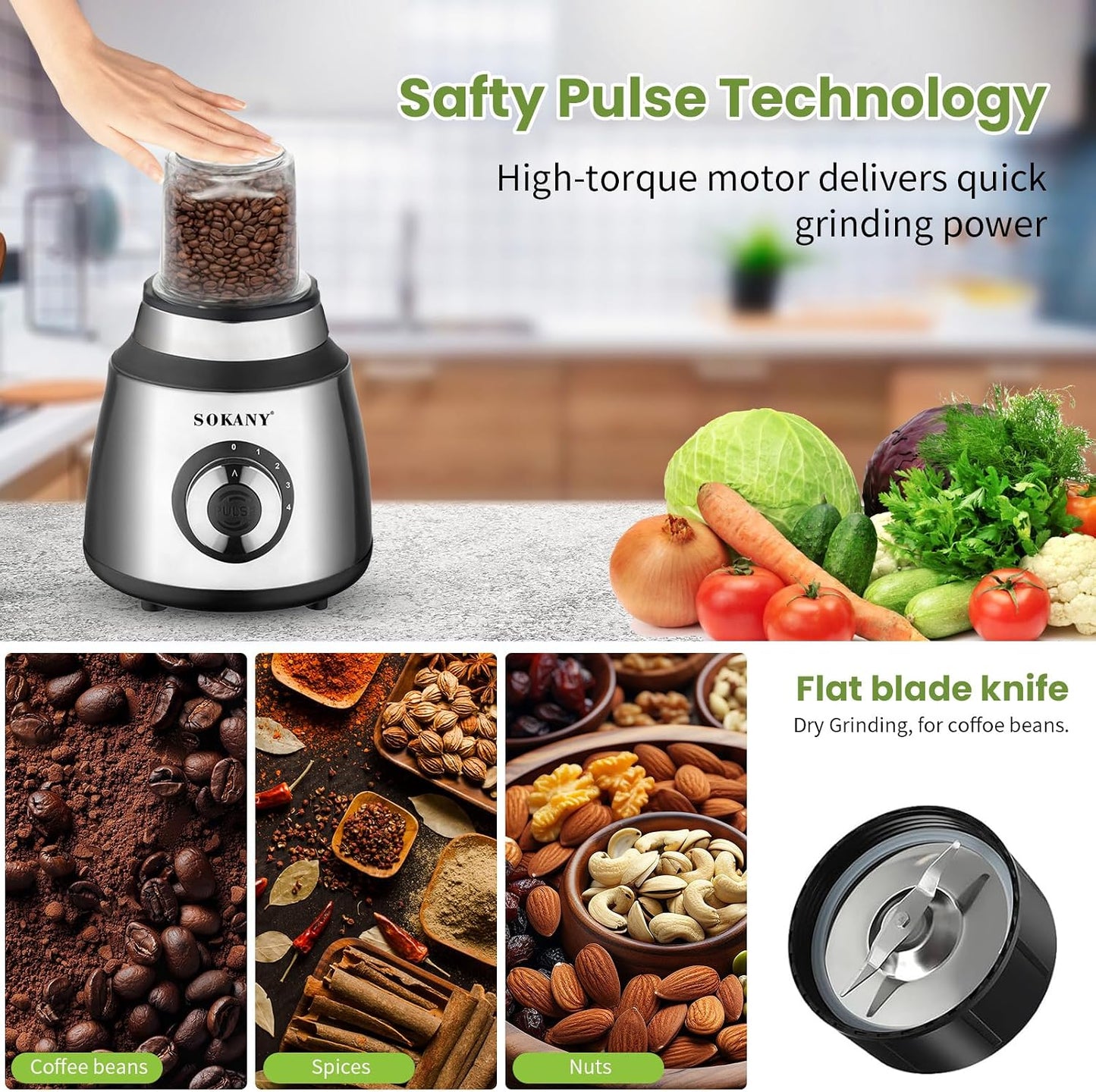 SOKANY 1000W Hand Blender Immersion Multi-Purpose Kitchen Appliance Silver NEW