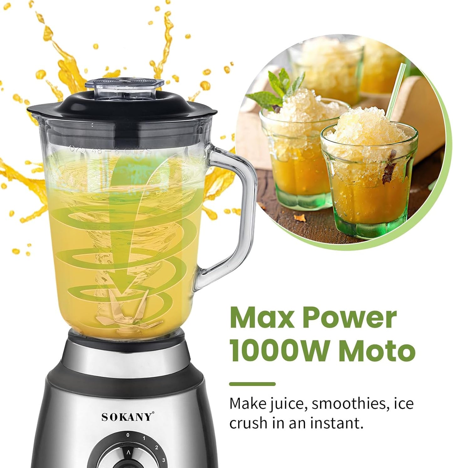 SOKANY 1000W Hand Blender Immersion Multi-Purpose Kitchen Appliance Silver NEW