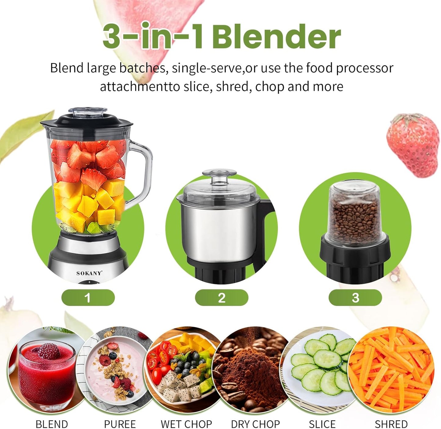 SOKANY 1000W Hand Blender Immersion Multi-Purpose Kitchen Appliance Silver NEW