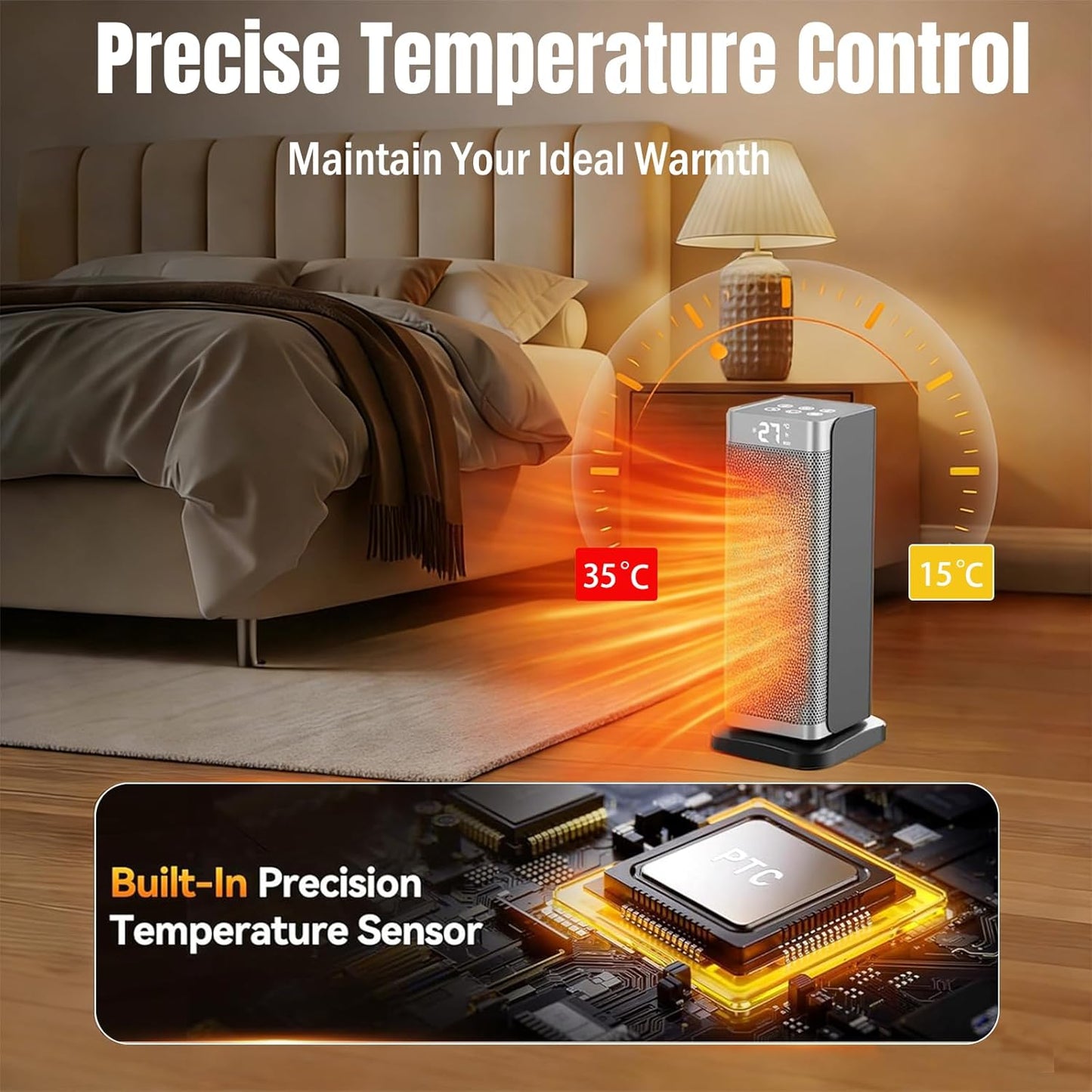 2000W Silver Heating Indoor Electric Space Heater with Remote Control DEMO