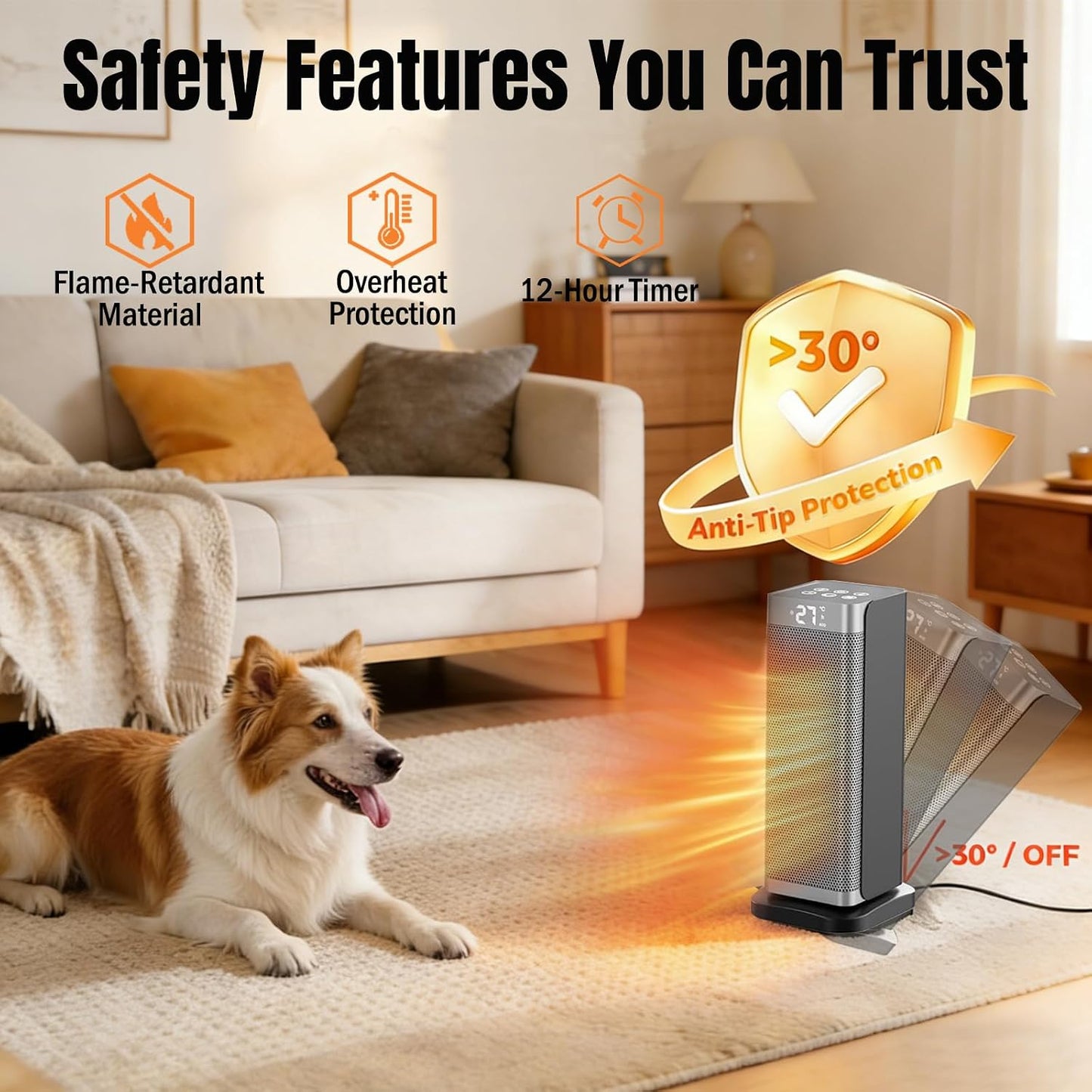 2000W Silver Heating Indoor Electric Space Heater with Remote Control DEMO