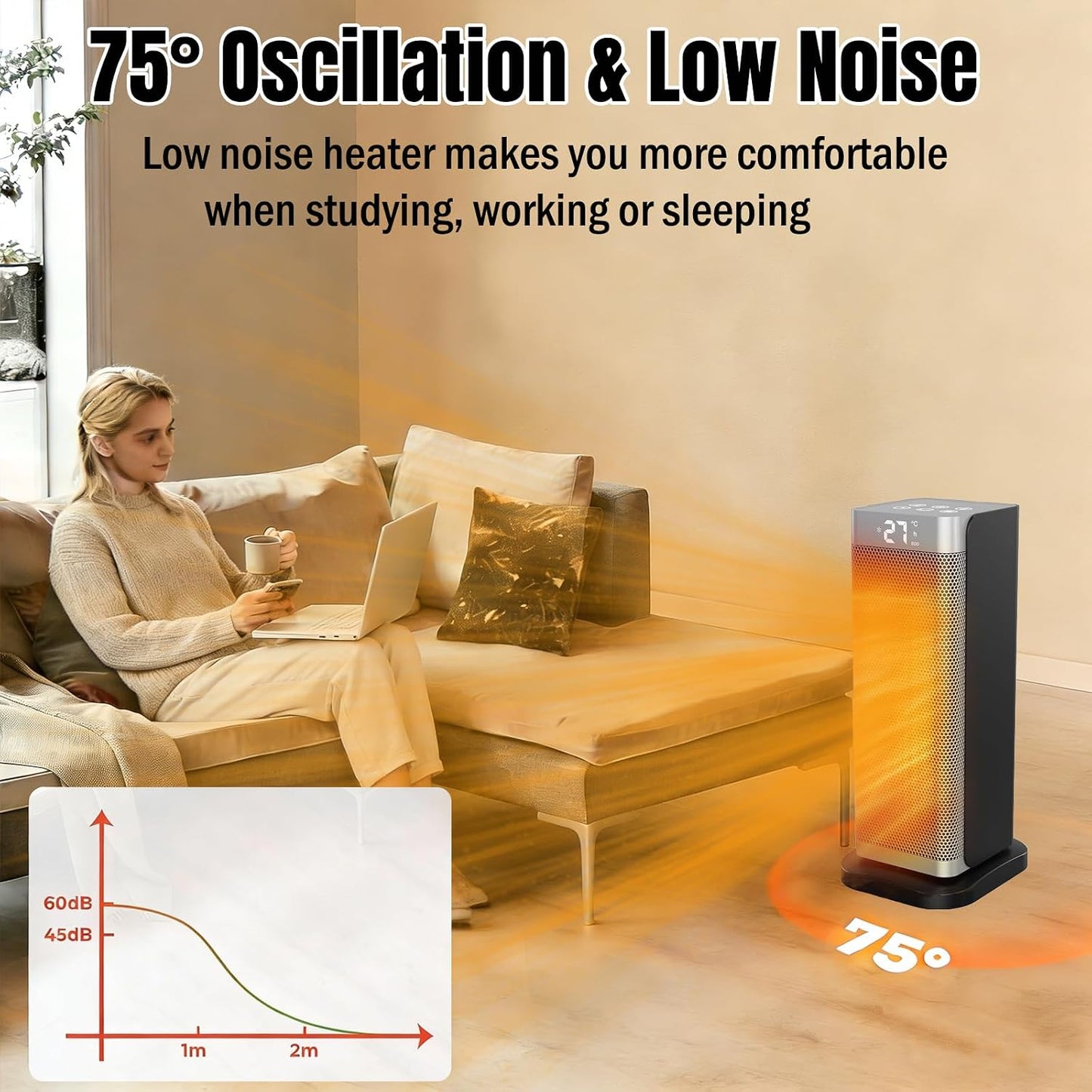 2000W Silver Heating Indoor Electric Space Heater with Remote Control DEMO